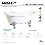 Aqua Eden VCTNDS6731NL1 67-Inch Cast Iron Double Slipper Clawfoot Tub (No Faucet Drillings), White/Polished Chrome