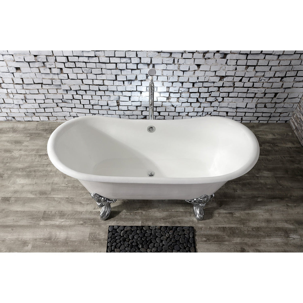 Aqua Eden VCTNDS6731NL1 67-Inch Cast Iron Double Slipper Clawfoot Tub (No Faucet Drillings), White/Polished Chrome