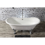 Aqua Eden VCTNDS6731NL1 67-Inch Cast Iron Double Slipper Clawfoot Tub (No Faucet Drillings), White/Polished Chrome