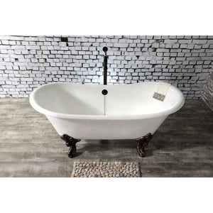 Aqua Eden VCTNDS6731NL5 67-Inch Cast Iron Double Slipper Clawfoot Tub (No Faucet Drillings), White/Oil Rubbed Bronze