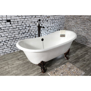 Aqua Eden VCTNDS6731NL5 67-Inch Cast Iron Double Slipper Clawfoot Tub (No Faucet Drillings), White/Oil Rubbed Bronze