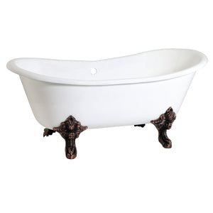 Aqua Eden VCTNDS6731NL5 67-Inch Cast Iron Double Slipper Clawfoot Tub (No Faucet Drillings), White/Oil Rubbed Bronze