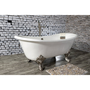 Aqua Eden VCTNDS6731NL8 67-Inch Cast Iron Double Slipper Clawfoot Tub (No Faucet Drillings), White/Brushed Nickel
