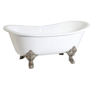 Aqua Eden VCTNDS6731NL8 67-Inch Cast Iron Double Slipper Clawfoot Tub (No Faucet Drillings), White/Brushed Nickel