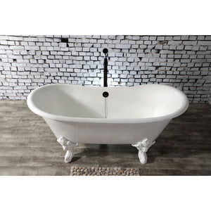 Aqua Eden VCTNDS6731NLW 67-Inch Cast Iron Double Slipper Clawfoot Tub (No Faucet Drillings), White