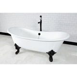 Aqua Eden VCTNDS7231NL0 72-Inch Cast Iron Double Slipper Clawfoot Tub (No Faucet Drillings), White/Matte Black