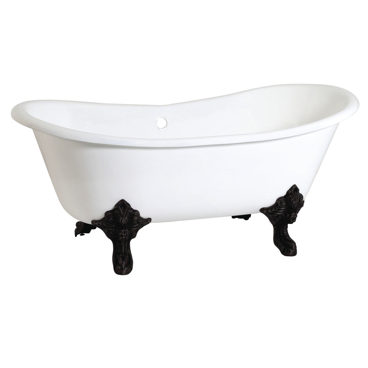 Aqua Eden VCTNDS7231NL0 72-Inch Cast Iron Double Slipper Clawfoot Tub (No Faucet Drillings), White/Matte Black