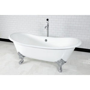 Aqua Eden VCTNDS7231NL1 72-Inch Cast Iron Double Slipper Clawfoot Tub (No Faucet Drillings), White/Polished Chrome