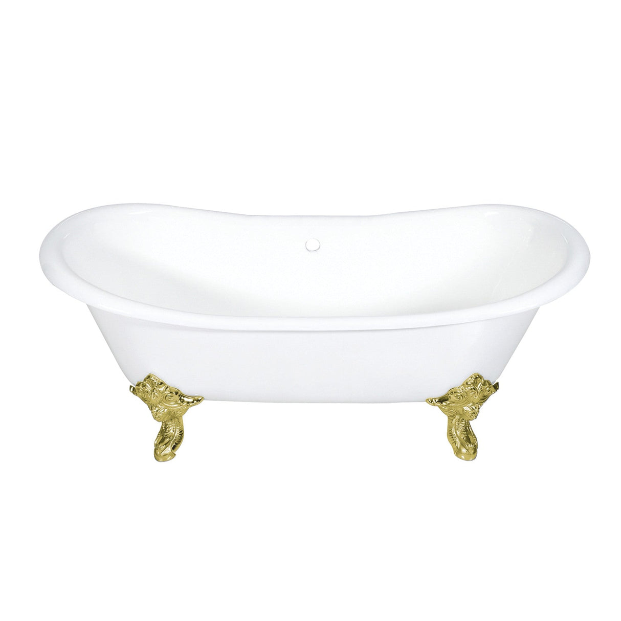 Aqua Eden VCTNDS7231NL2 72-Inch Cast Iron Double Slipper Clawfoot Tub (No Faucet Drillings), White/Polished Brass