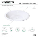 Aqua Eden VCTPN653517 65-Inch Cast Iron Oval Drop-In Tub with Center Drain Hole, White