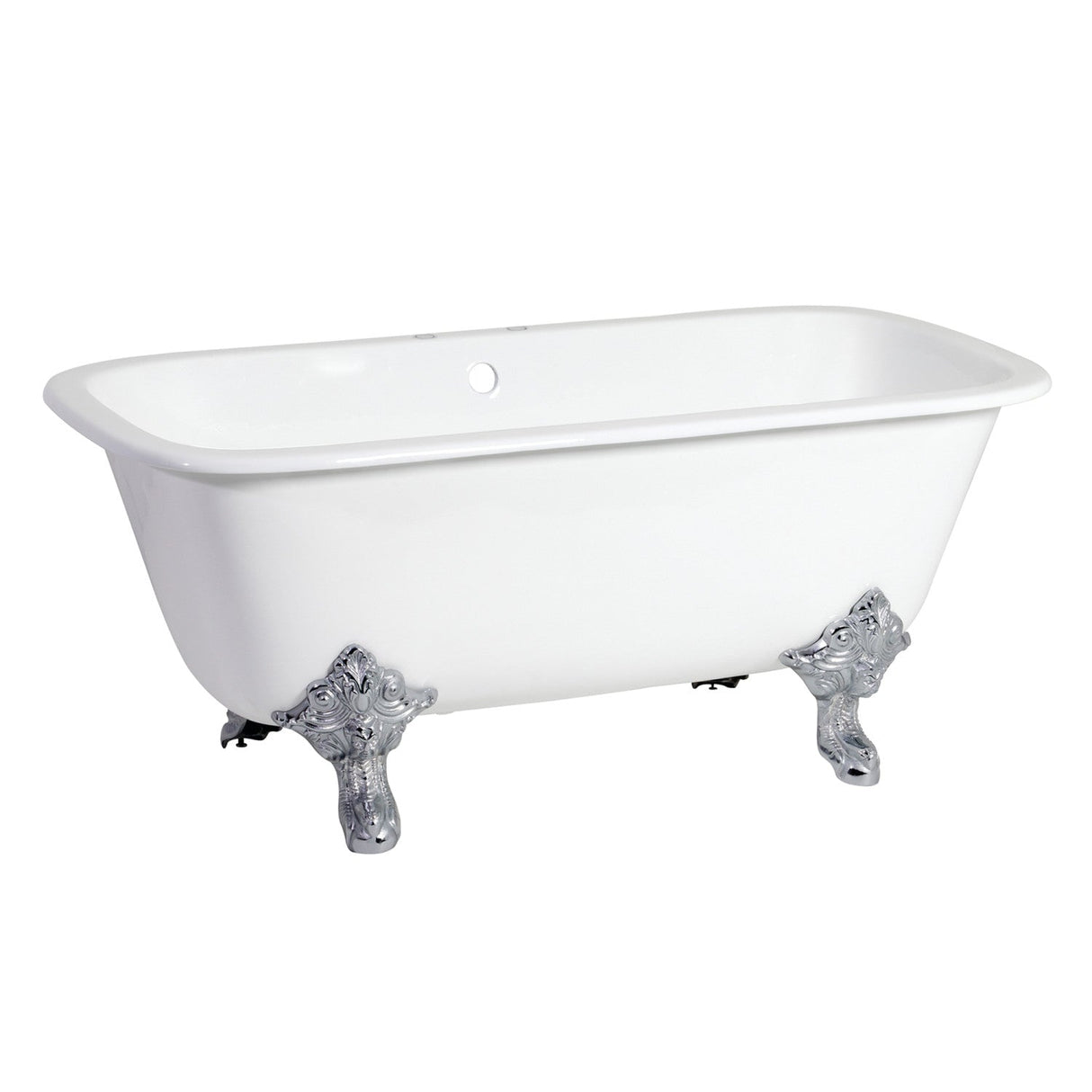 Aqua Eden VCTQ7D6732NL1 67-Inch Cast Iron Double Ended Clawfoot Tub with 7-Inch Faucet Drillings, White/Polished Chrome