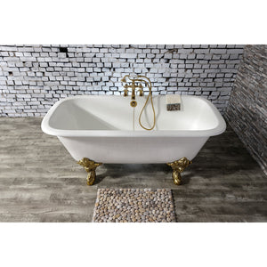 Aqua Eden VCTQ7D6732NL2 67-Inch Cast Iron Double Ended Clawfoot Tub with 7-Inch Faucet Drillings, White/Polished Brass