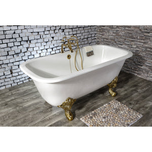 Aqua Eden VCTQ7D6732NL2 67-Inch Cast Iron Double Ended Clawfoot Tub with 7-Inch Faucet Drillings, White/Polished Brass