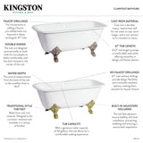 Aqua Eden VCTQ7D6732NL2 67-Inch Cast Iron Double Ended Clawfoot Tub with 7-Inch Faucet Drillings, White/Polished Brass