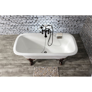 Aqua Eden VCTQ7D6732NL5 67-Inch Cast Iron Double Ended Clawfoot Tub with 7-Inch Faucet Drillings, White/Oil Rubbed Bronze