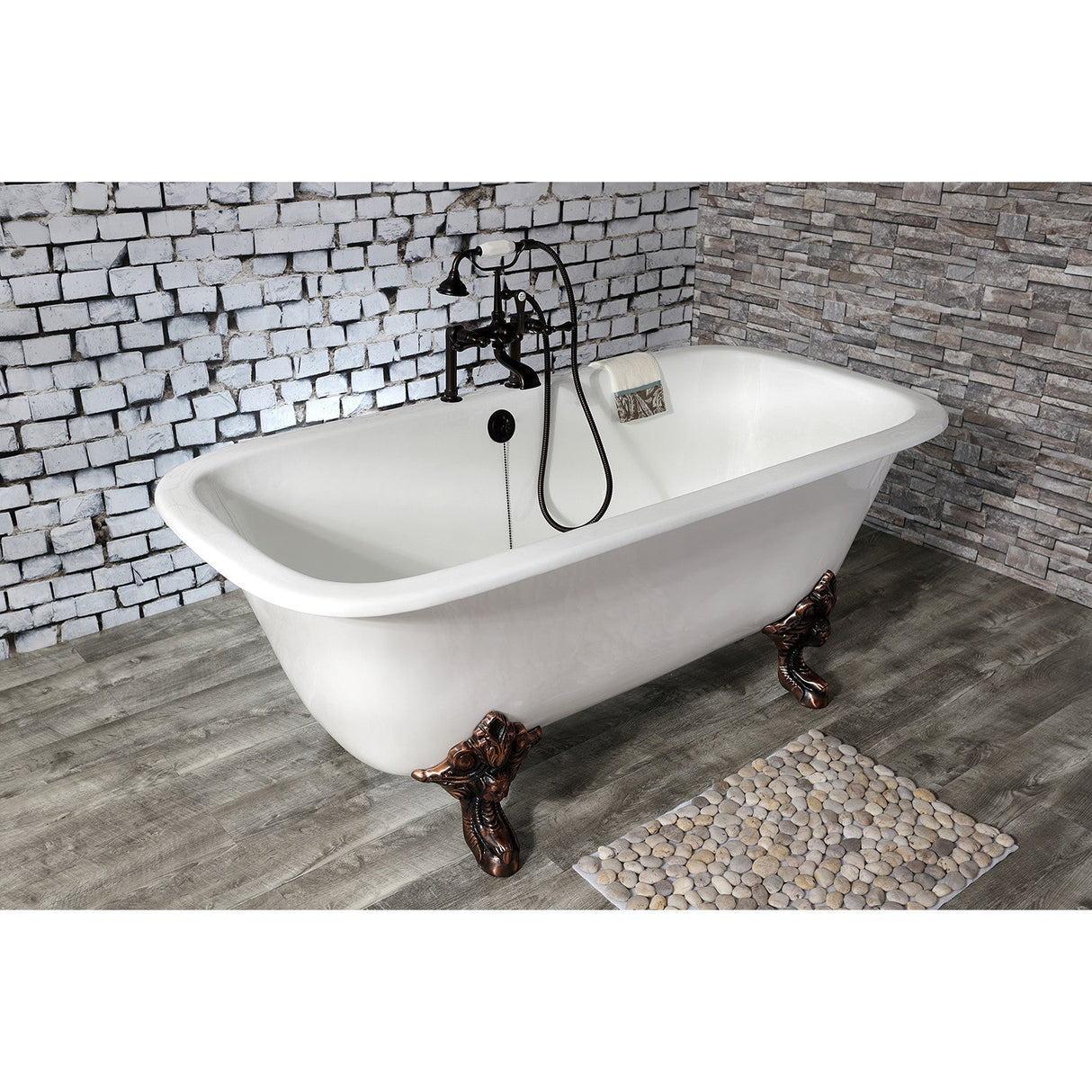 Aqua Eden VCTQ7D6732NL5 67-Inch Cast Iron Double Ended Clawfoot Tub with 7-Inch Faucet Drillings, White/Oil Rubbed Bronze