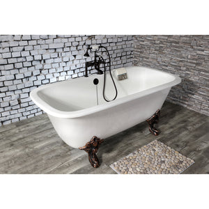 Aqua Eden VCTQ7D6732NL5 67-Inch Cast Iron Double Ended Clawfoot Tub with 7-Inch Faucet Drillings, White/Oil Rubbed Bronze