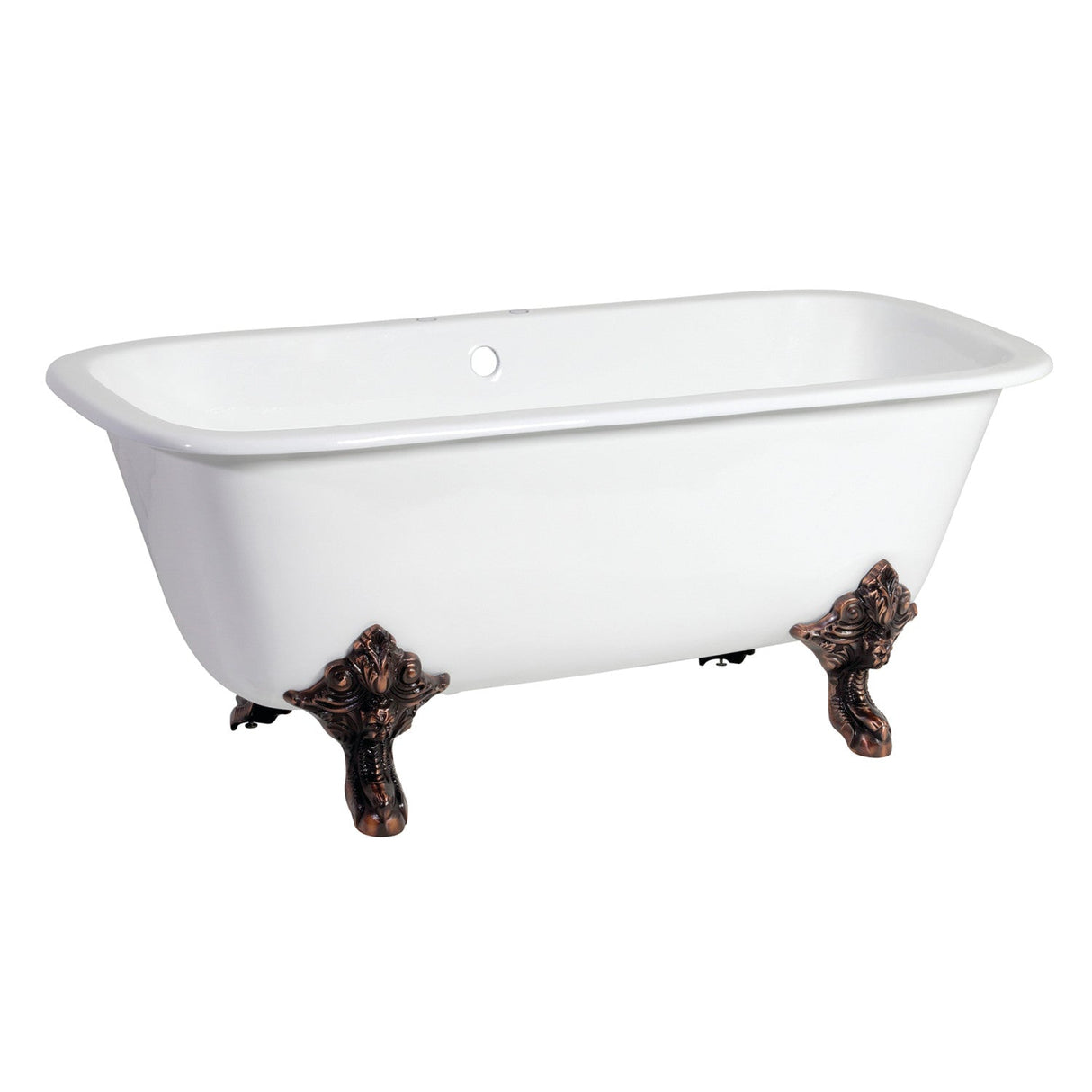 Aqua Eden VCTQ7D6732NL5 67-Inch Cast Iron Double Ended Clawfoot Tub with 7-Inch Faucet Drillings, White/Oil Rubbed Bronze