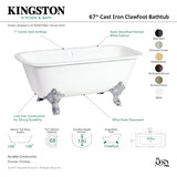 Aqua Eden VCTQ7D6732NL8 67-Inch Cast Iron Double Ended Clawfoot Tub with 7-Inch Faucet Drillings, White/Brushed Nickel