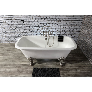 Aqua Eden VCTQ7D6732NL8 67-Inch Cast Iron Double Ended Clawfoot Tub with 7-Inch Faucet Drillings, White/Brushed Nickel