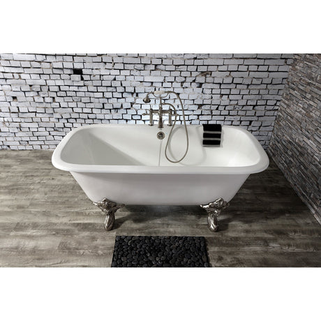 Aqua Eden VCTQ7D6732NL8 67-Inch Cast Iron Double Ended Clawfoot Tub with 7-Inch Faucet Drillings, White/Brushed Nickel