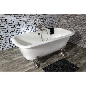 Aqua Eden VCTQ7D6732NL8 67-Inch Cast Iron Double Ended Clawfoot Tub with 7-Inch Faucet Drillings, White/Brushed Nickel