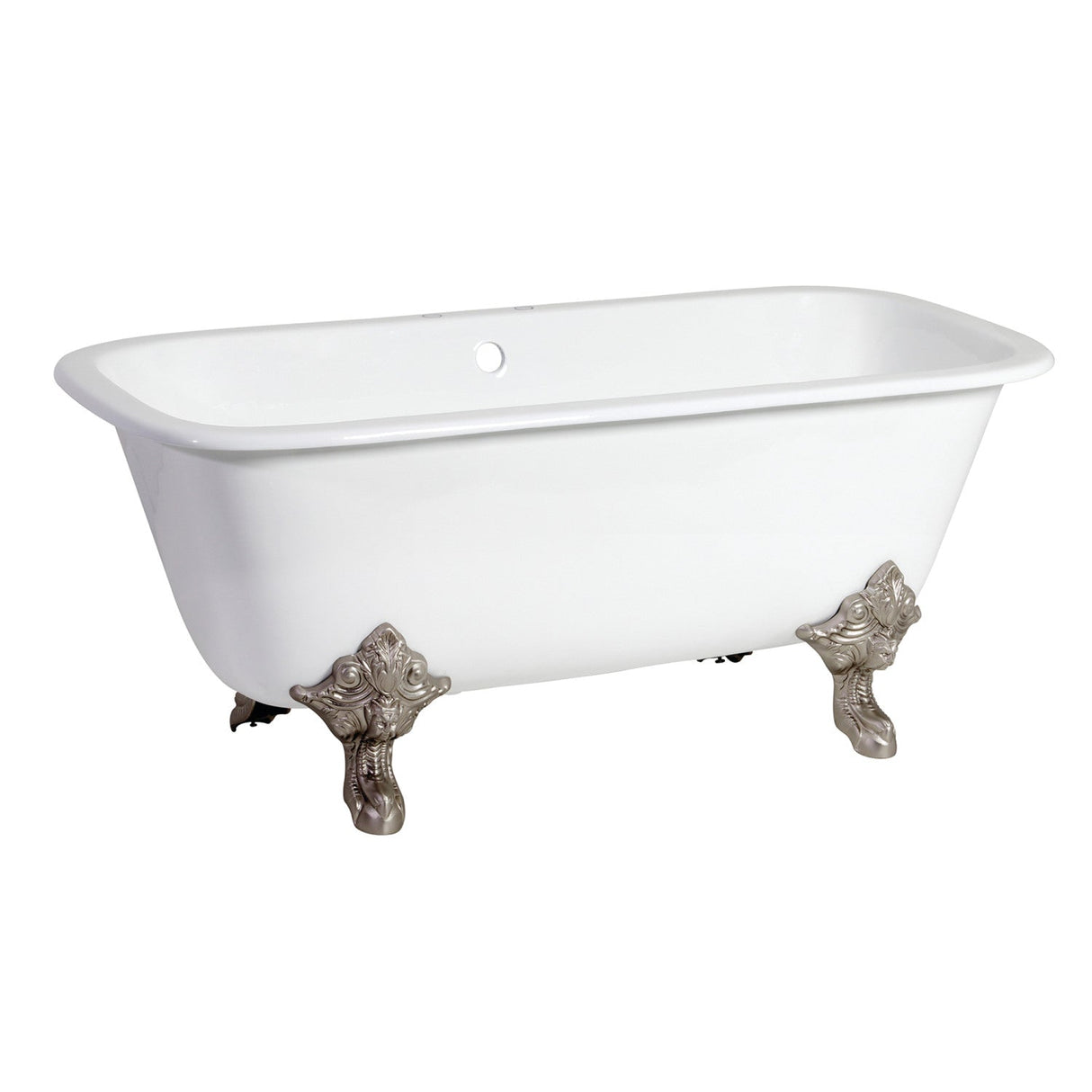 Aqua Eden VCTQ7D6732NL8 67-Inch Cast Iron Double Ended Clawfoot Tub with 7-Inch Faucet Drillings, White/Brushed Nickel