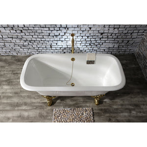Aqua Eden VCTQND6732NL2 67-Inch Cast Iron Double Ended Clawfoot Tub (No Faucet Drillings), White/Polished Brass