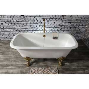 Aqua Eden VCTQND6732NL2 67-Inch Cast Iron Double Ended Clawfoot Tub (No Faucet Drillings), White/Polished Brass