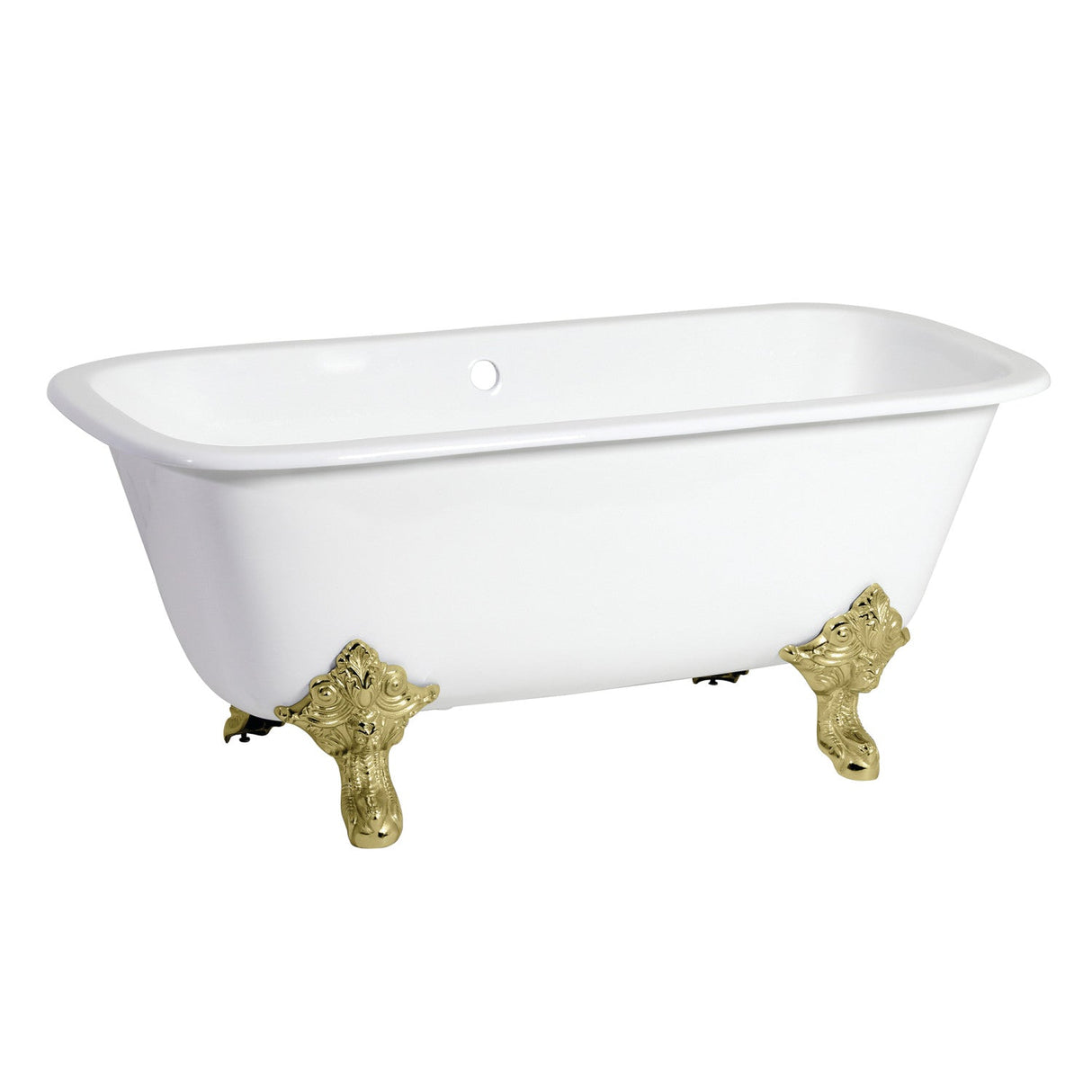 Aqua Eden VCTQND6732NL2 67-Inch Cast Iron Double Ended Clawfoot Tub (No Faucet Drillings), White/Polished Brass