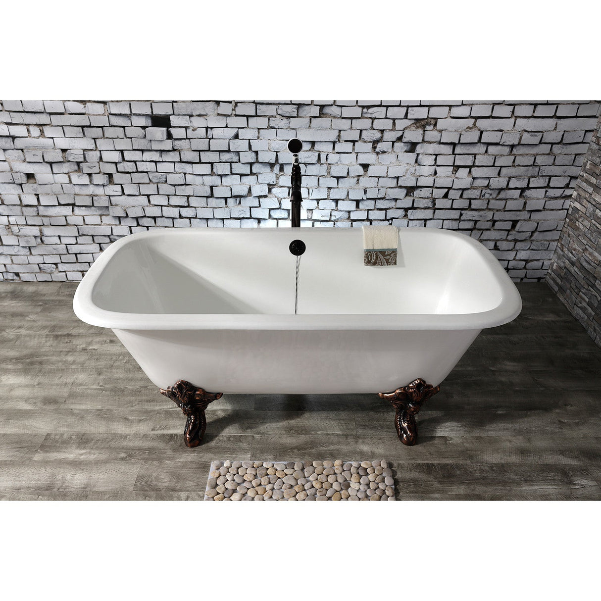 Aqua Eden VCTQND6732NL5 67-Inch Cast Iron Double Ended Clawfoot Tub (No Faucet Drillings), White/Oil Rubbed Bronze