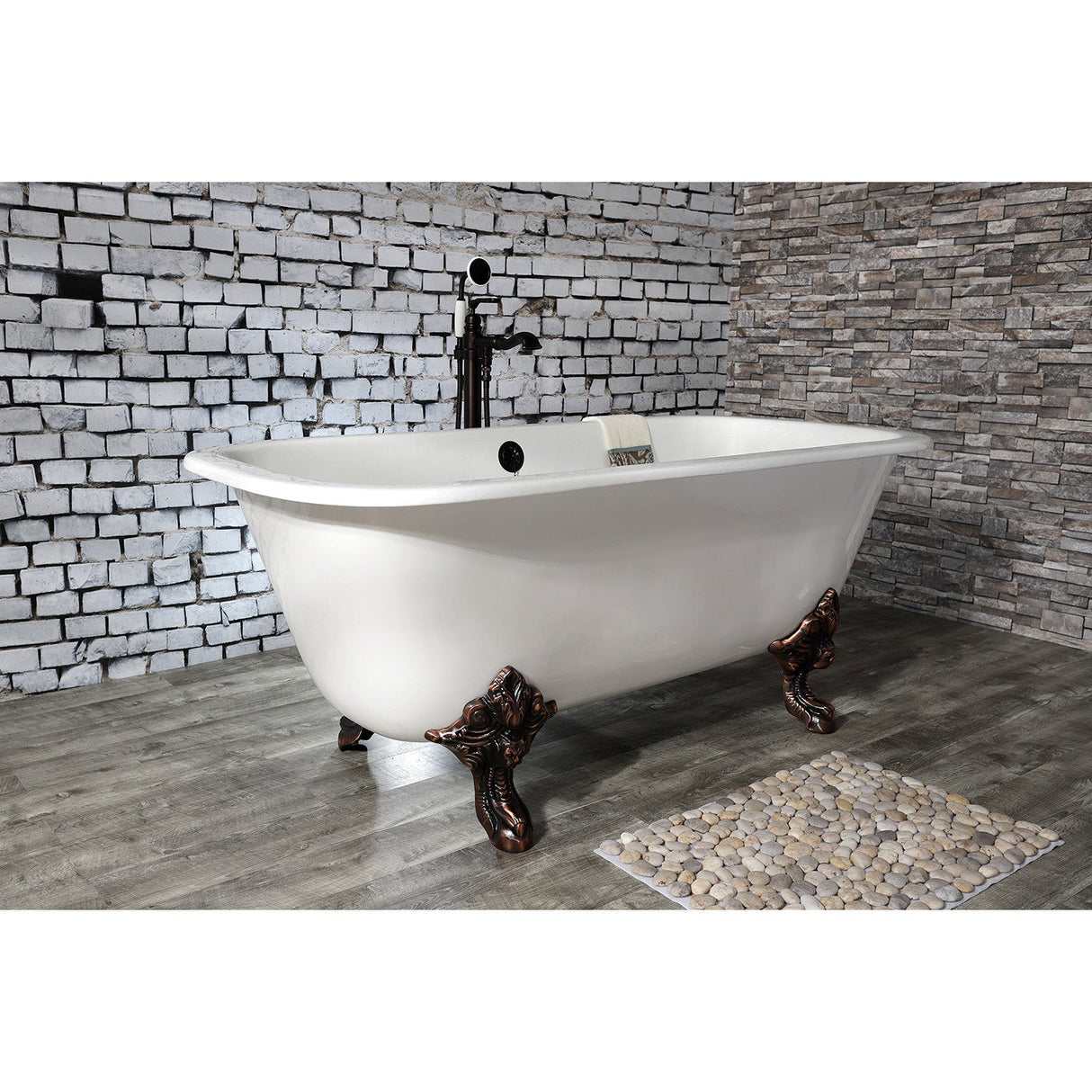 Aqua Eden VCTQND6732NL5 67-Inch Cast Iron Double Ended Clawfoot Tub (No Faucet Drillings), White/Oil Rubbed Bronze