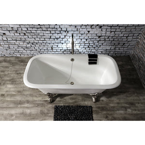 Aqua Eden VCTQND6732NL8 67-Inch Cast Iron Double Ended Clawfoot Tub (No Faucet Drillings), White/Brushed Nickel