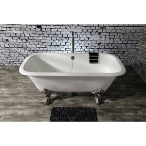 Aqua Eden VCTQND6732NL8 67-Inch Cast Iron Double Ended Clawfoot Tub (No Faucet Drillings), White/Brushed Nickel