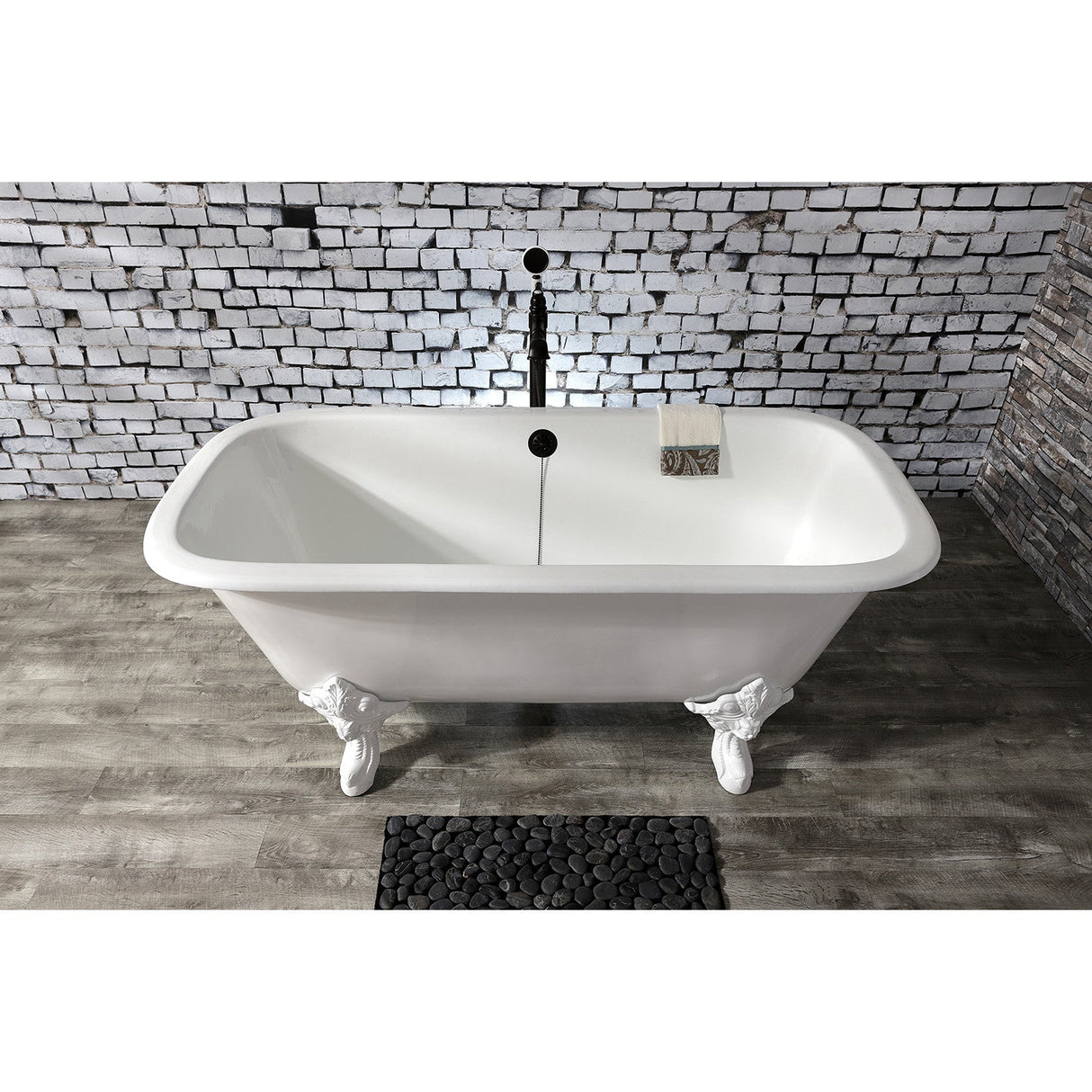 Aqua Eden VCTQND6732NLW 67-Inch Cast Iron Double Ended Clawfoot Tub (No Faucet Drillings), White/White
