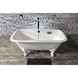Aqua Eden VCTQND6732NLW 67-Inch Cast Iron Double Ended Clawfoot Tub (No Faucet Drillings), White/White