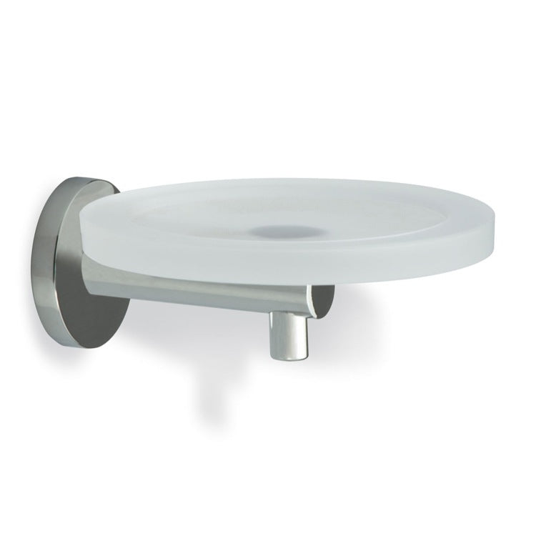 Satin Nickel Wall Mounted Round Frosted Glass Soap Dish with Brass