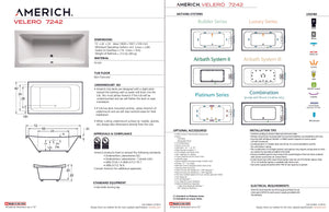 Americh VL7242TA2-WH Velero 7242 - Tub Only / Airbath 2 - White