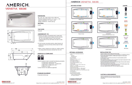 Americh VE6636TA5-BI Venetia 6636 - Tub Only / Airbath 5 - Biscuit