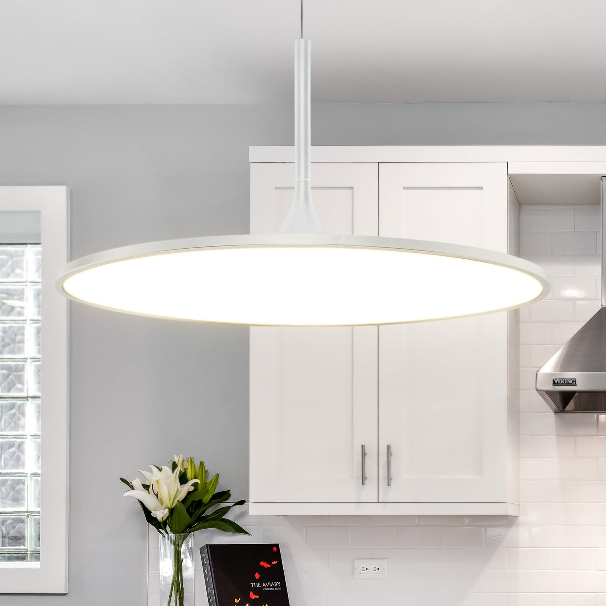 VONN Salm VMC31820SW 24" Integrated LED ETL Certified Pendant, Height Adjustable Disc Chandelier in White