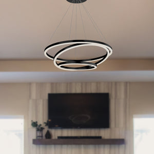 VONN Tania Trio VMC32500BL 32" Integrated LED ETL Certified Chandelier Height Adjustable Black Pendant