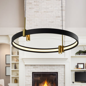 VONN Tania VMC33223BL 23" 100-277V Integrated LED ETL Certified Pendant, Height Adjustable Chandelier, Black