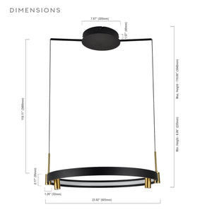 VONN Tania VMC33223BL 23" 100-277V Integrated LED ETL Certified Pendant, Height Adjustable Chandelier, Black