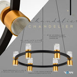 VONN Artisan Ellegi VMC34224BL 24" Integrated LED ETL Certified Pendant, Height Adjustable Chandelier, Black