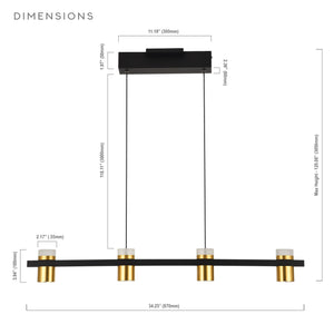 VONN Artisan Ferro VMC34334BL 34" Integrated LED ETL Certified Pendant, Height Adjustable Chandelier, Black