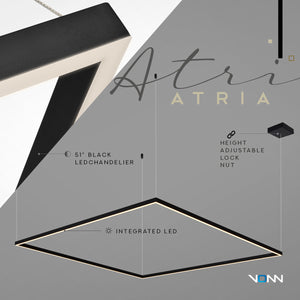 VONN Atria VMCP35551BL 51" Integrated LED ETL Certified Chandelier, Height Adjustable Square Pendant, Black