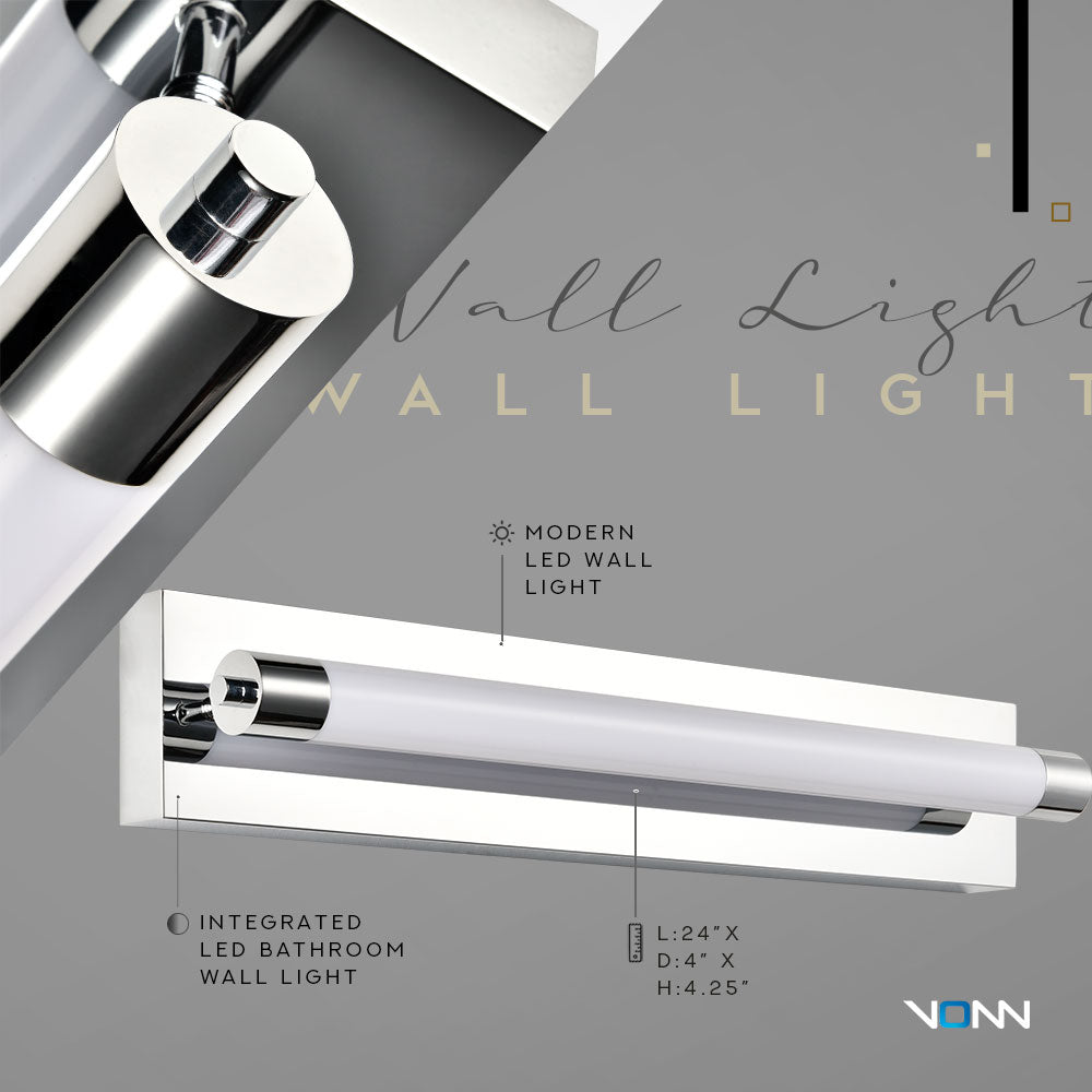 VONN Procyon VMW11800CH 24" Integrated LED ADA Compliant ETL Certified Bathroom Wall Lighting Fixture, Chrome