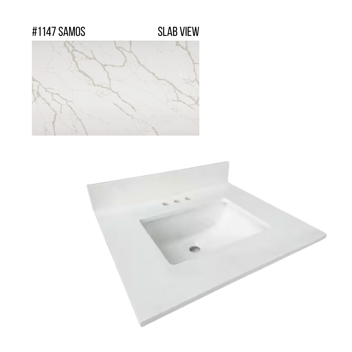 New England Home Goods 25" x 22" Quartz Vanity Top with Blacksplash