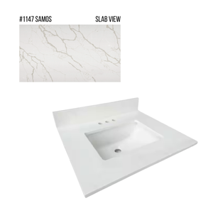 New England Home Goods 25" x 22" Quartz Vanity Top with Blacksplash