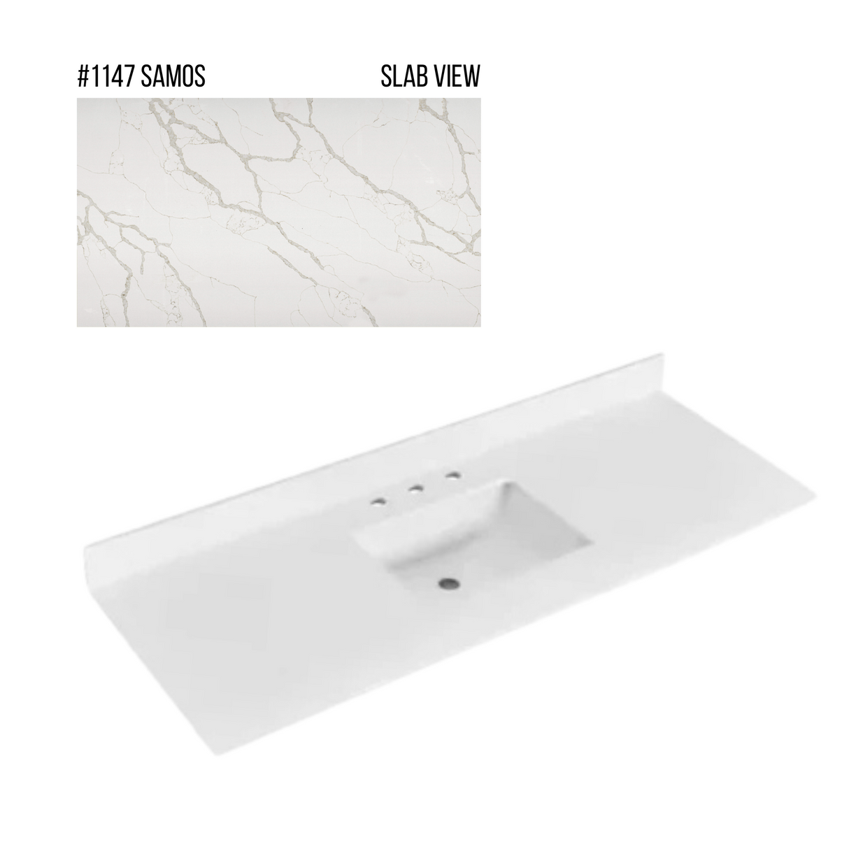 New England Home Goods 61" x 22" Quartz Vanity Top with Blacksplash